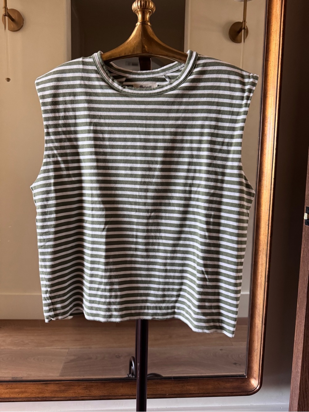 Madewell Olive Green & White Striped Sleeveless Tank